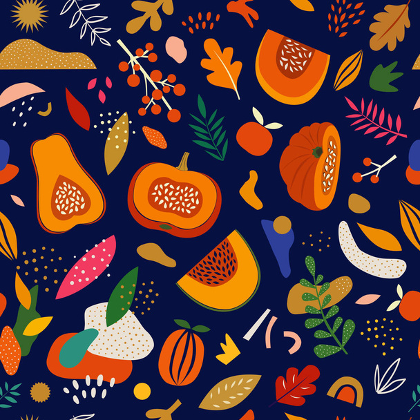 Autumn vector seamless pattern with pumpkins - Vektori, kuva