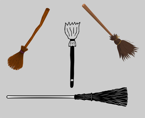 Brooms Black And Brown Objects Signs Symbols Vector Illustration Abstract With Gray Background - Διάνυσμα, εικόνα