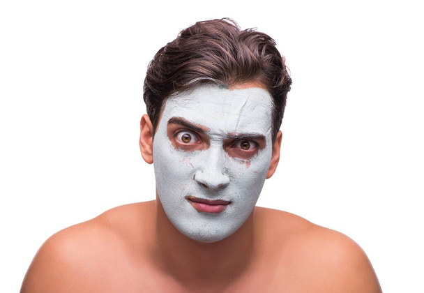 Homem com máscara de lama isolado no branco
 - Foto, Imagem
