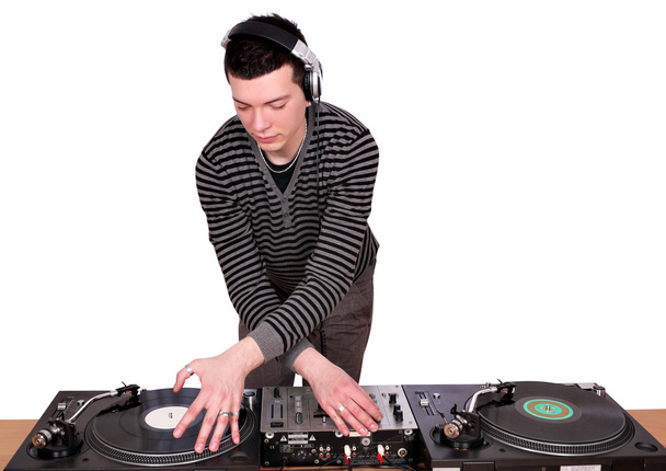 Dj with turntables play music - Photo, Image