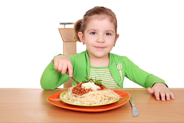 Little girl eating spaghetti - Photo, Image