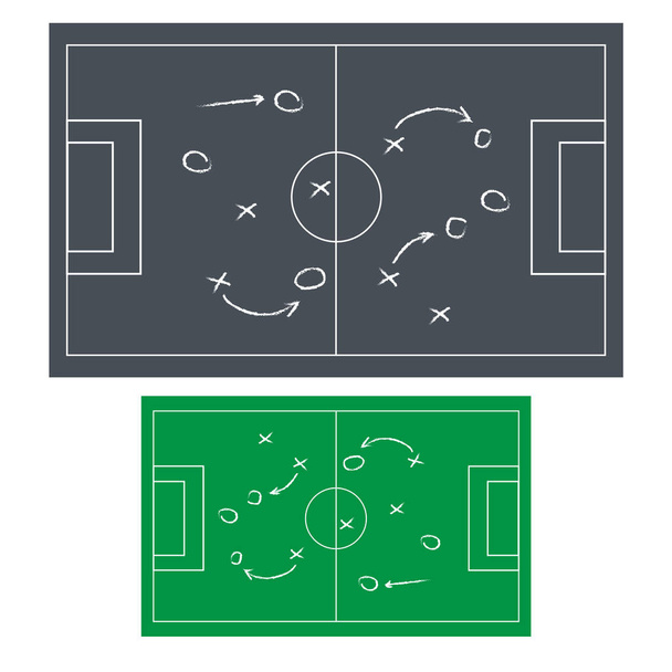 Quadro negro realista desenhando uma estratégia de jogo de futebol ou futebol - Vetor, Imagem