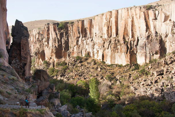 Каньйон долини Іглара з зеленими деревами біля річки, що протікає через дно каньйону і високі вертикальні скелі. - Фото, зображення