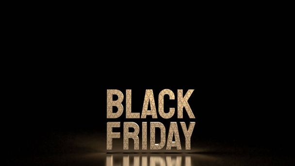 Το Black Friday χρυσό κείμενο για την προσφορά ή προώθηση έννοια ψώνια 3d απόδοση - Φωτογραφία, εικόνα