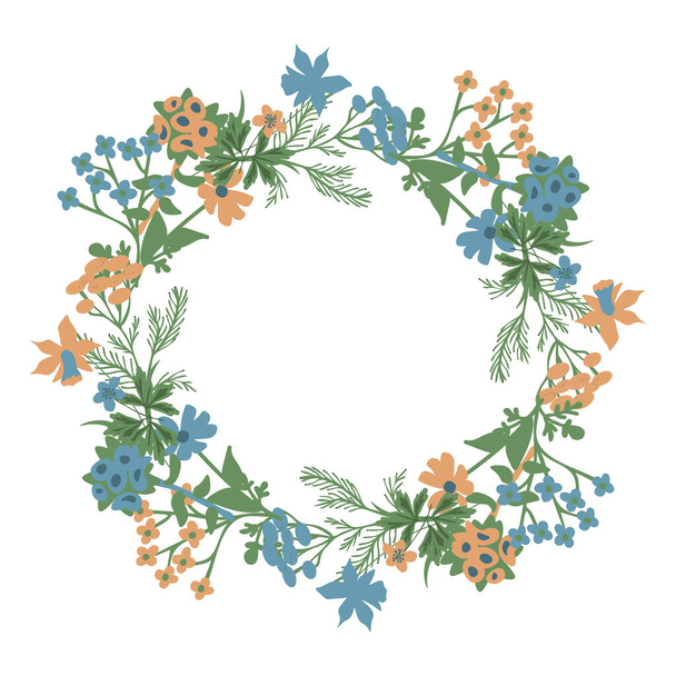Decorative floral wreath with pink and blue flowers - Vektör, Görsel