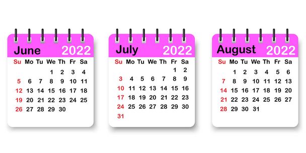 夏のスパイラルカレンダーの葉。ピンク2022ページのアイコン。休暇の時間だ。ビジネス組織。ベクトルイラスト。ストック画像. - ベクター画像