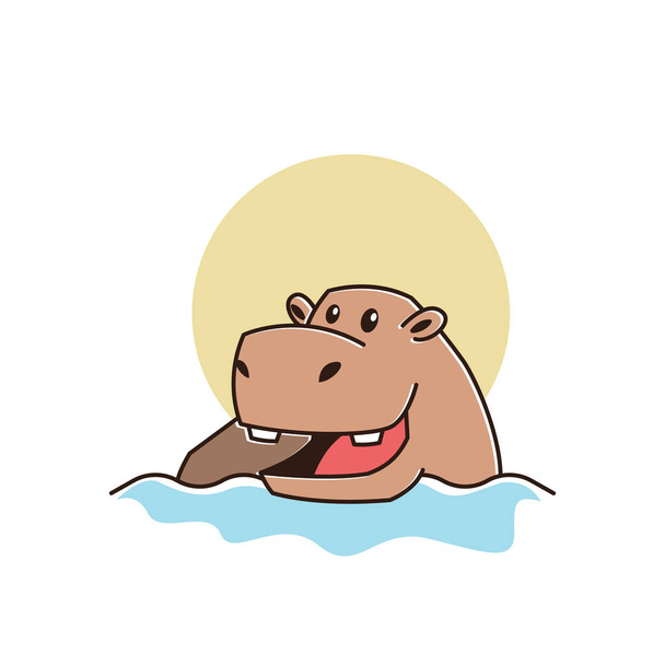 かわいいハッピービッグヒッポカバ水泳川マスコットキャラクター漫画 - ベクター画像