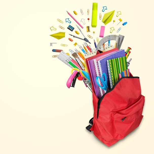 School supplies and stationery in a backpack - Photo, Image