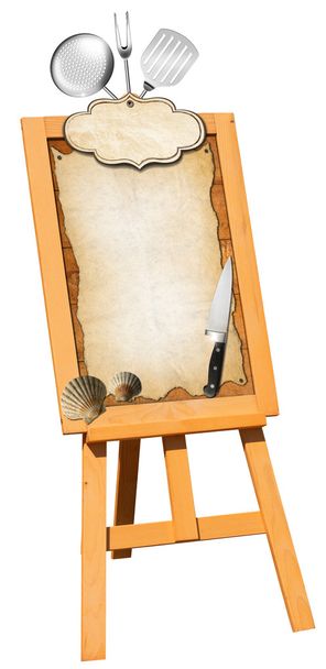 Menù di pesce - Cartello in legno su anguilla
 - Foto, immagini