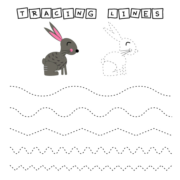 Трэйс линия рабочий лист с животными кролика для детей, практикуя мелкую моторику. Образовательная игра для детей дошкольного возраста.  - Фото, изображение