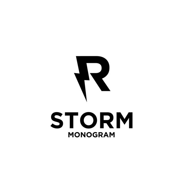 tormenta con letra r inicial y modificación como thunderbolt vector logo icono ilustración diseño aislado fondo blanco - Vector, imagen