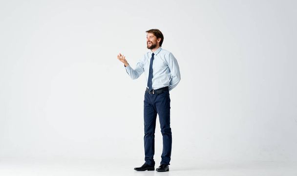 business man in shirt with tie emotions movement posing studio - Фото, изображение