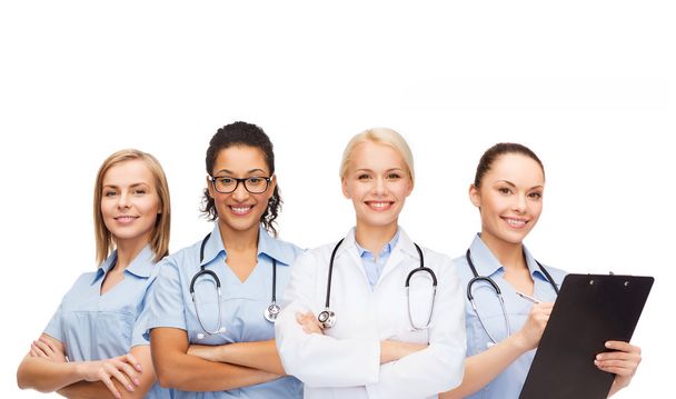 team or group of female doctors and nurses - Foto, afbeelding
