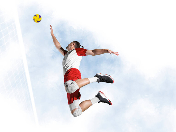 Volleyball player players in action. Sports banner. Attack concept with copy space - Foto, immagini