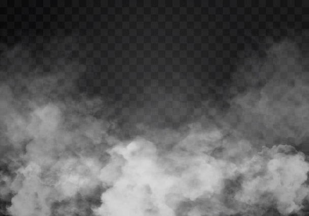 White fog or smok. Realistic fog. Atmosphere mist effect and smoke clouds isolated on transparent background. Vector abstract cloud texture - Вектор,изображение