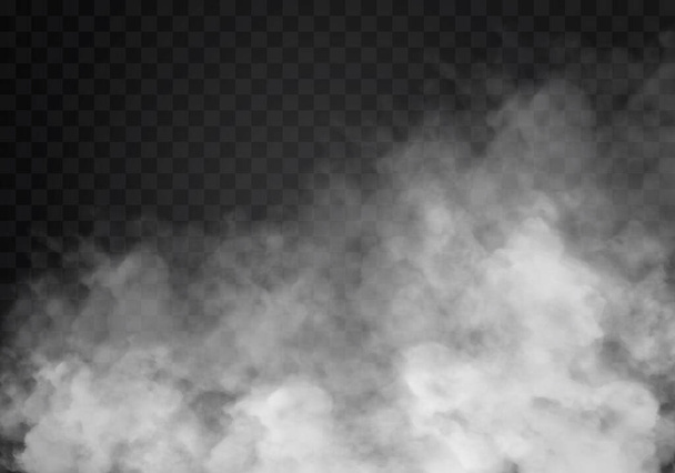 White fog or smok. Realistic fog. Atmosphere mist effect and smoke clouds isolated on transparent background. Vector abstract cloud texture - Vektori, kuva