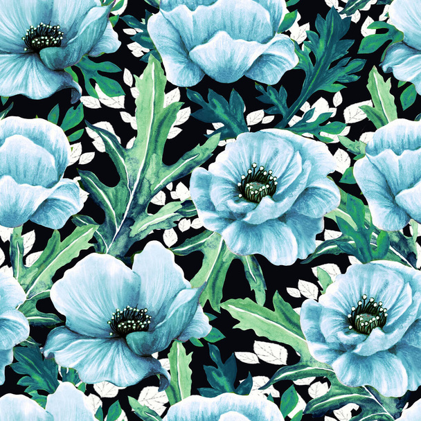 Poppy flowers watercolor seamless pattern - Photo, Image