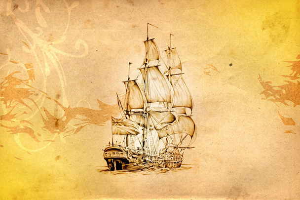 Antique bateau mer motif dessin fait à la main
 - Photo, image