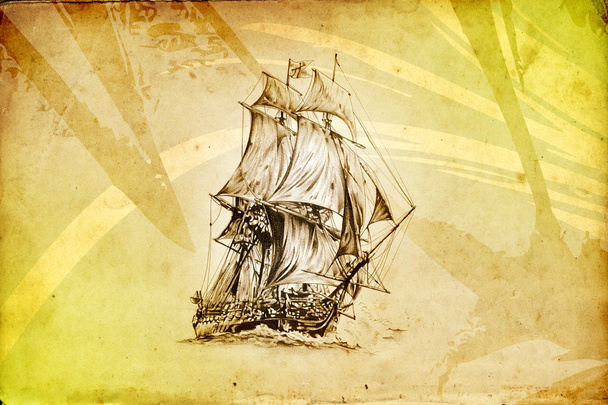 antikes Boot Meer Motiv Zeichnung handgefertigt - Foto, Bild