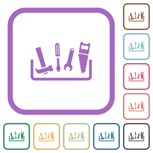 Caixa de ferramentas ícones simples em molduras quadradas arredondadas a cores no fundo branco - Vetor, Imagem