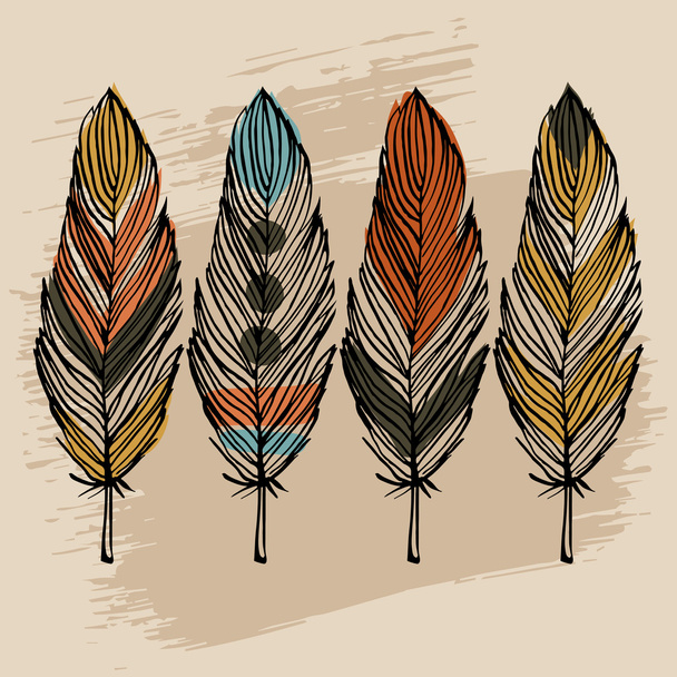 Hand draw feather set - Vector, Image