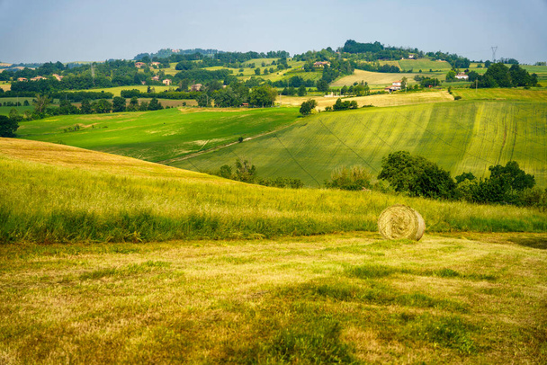 Paisaje rural cerca de Agazzano, provincia de Piacenza, Emilia-Romaña, Italia, en primavera - Foto, Imagen