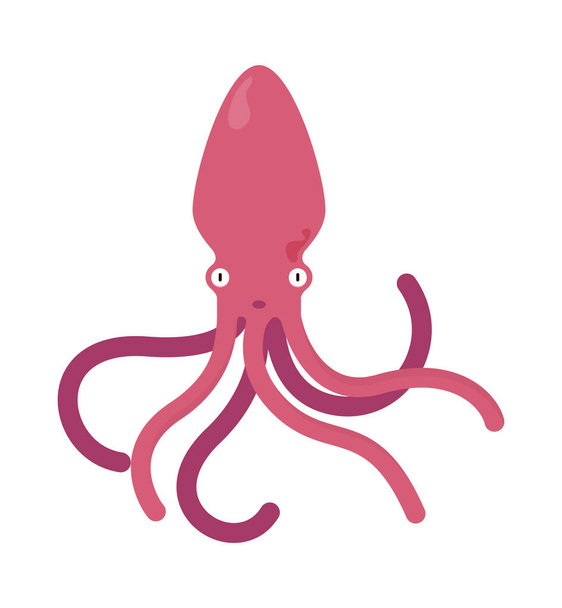 Pink octopus, sea creature in flat design. character vector illustration. - Vektor, obrázek