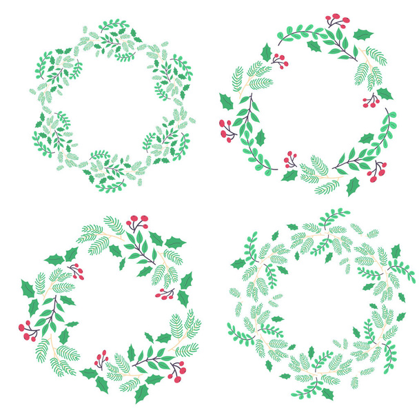 Set of Christmas wreaths, frames, borders - Διάνυσμα, εικόνα