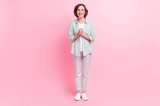 Full length photo of charming cheerful people folded arms have good mood isolated on bright pink color background - Fotografie, Obrázek