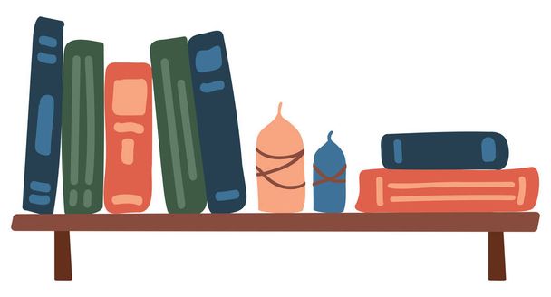 Bibliothèque avec livres et bougies - Vecteur, image