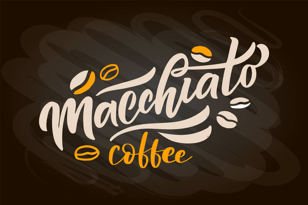 Koffie menu belettering, koffie te gaan kopje. Moderne kalligrafie koffie cappuccino, espresso, macchiato, mokka. Handgeschetst - Vector, afbeelding