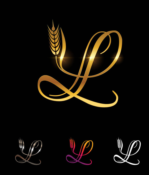 Kultainen vehnä ja viljan monogrammi alkukirjain L - Vektori, kuva