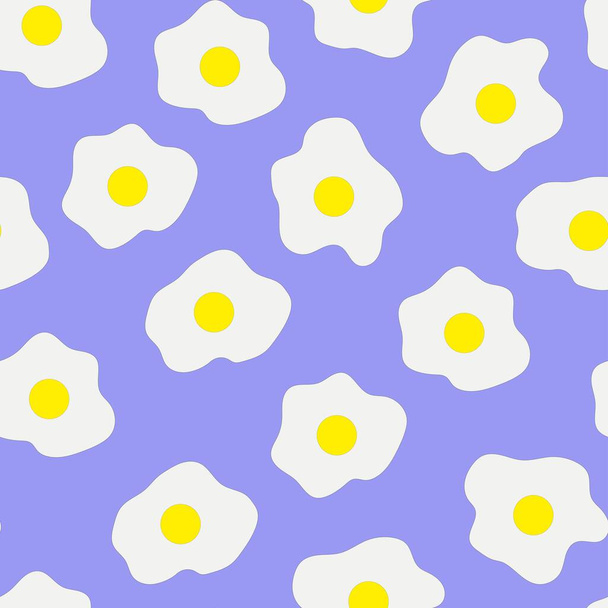 vektorový otisk míchaných vajíček. hladký otisk rozbitých vajec na oblečení nebo potisk. míchaná vejce na fialovém pozadí - Vektor, obrázek