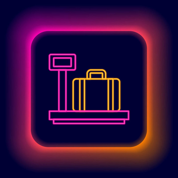 Hehkuva neon line Scale matkalaukku kuvake eristetty mustalla pohjalla. Logistiikka ja toimitus. Toimituspaketin paino asteikolla. Värikäs ääriviivat käsite. Vektori - Vektori, kuva