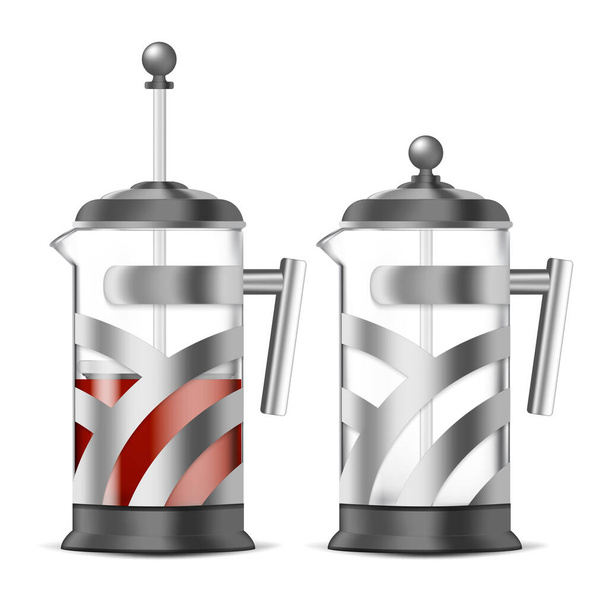 Realistic Detailed 3d French Press Coffee Maker Set. Vector - Vettoriali, immagini