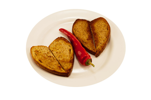 sıcak kırmızı biber ve iki kalp tost - Fotoğraf, Görsel