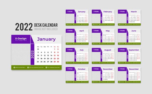 2022 Kalender template, Bureau kalender, Creatieve bureau kalender 2022 set van 12 maanden bureau kalender template ontwerp - Vector, afbeelding