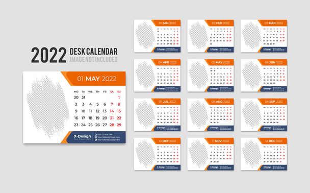 2022 Calendar template, Desk calendar, Creative desk calendar 2022 set of 12 months desk calendar template design - Vector, Image