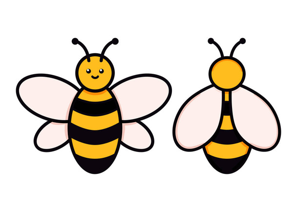 Lindo conjunto de abejas vector ilustración en estilo garabato. Colorida colección de abejorros niños dibujo para el icono y el diseño del logotipo en colores amarillos y negros aislados en blanco - Vector, Imagen