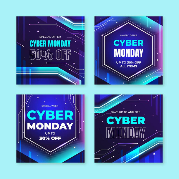 realistic cyber monday instagram posts collection vector design illustration - Vector, Image