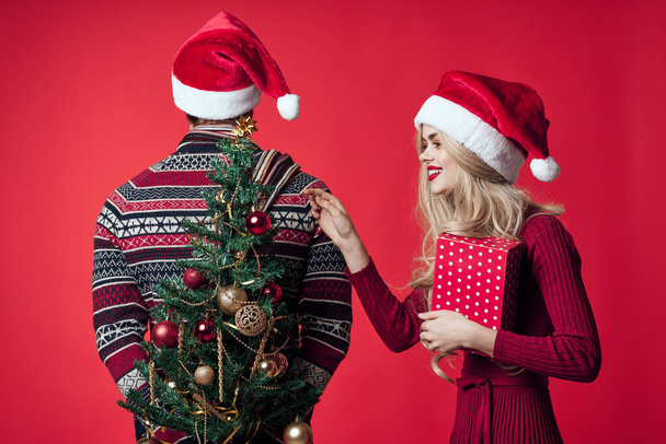 joyful man and woman christmas emotions new year holiday - Photo, Image