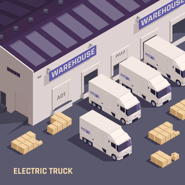 Electric Truck Isometric Composition - Vector, Image