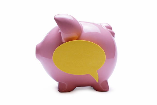 Piggy bank rosa com uma bolha de discurso
 - Foto, Imagem