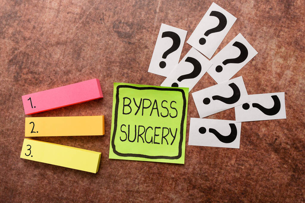 Hand writing sign Bypass Surgery. Conceptual photo type of surgery that improves blood flow to the heart Writing Inquiries And Thinking Of New Ideas, Breaking Confusion And Mystery - Photo, Image