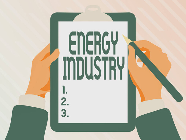 Hand writing sign Energy Industry. Word for industries involved in the production and sale of energy Playing Keyboard Typing Game, Creating And Processing Digital Documents - Photo, Image