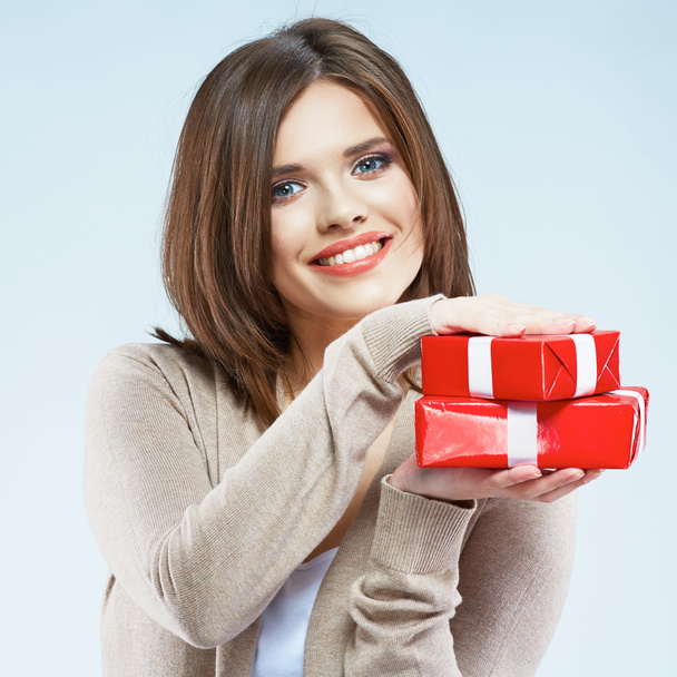 Woman holding gift boxes - 写真・画像