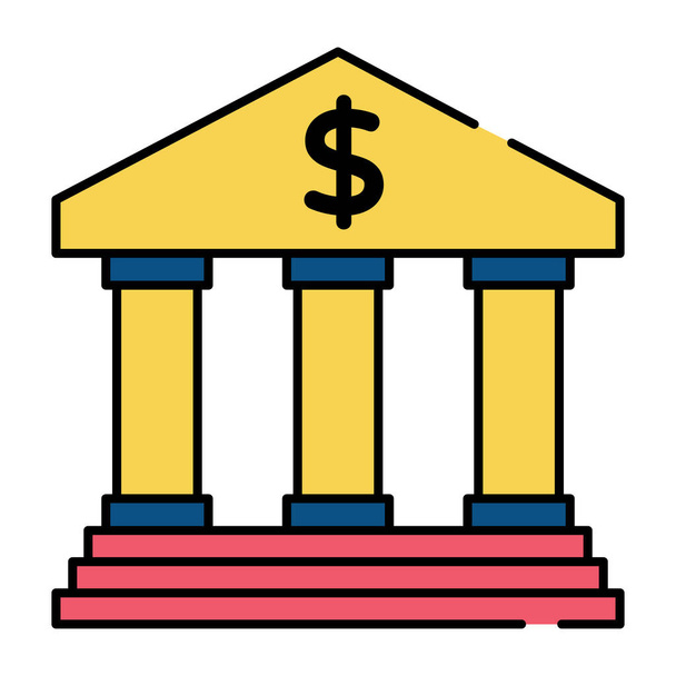 Dólar en el edificio mostrando icono del edificio del banco - Vector, imagen