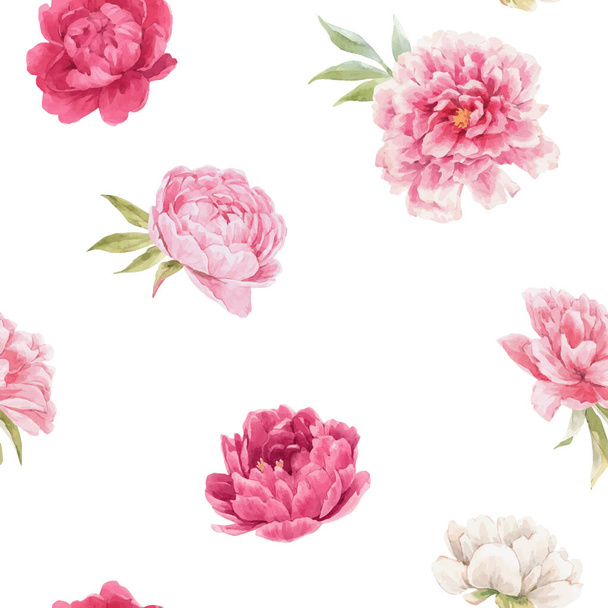 Beautiful seamless floral pattern with hand drawn watercolor gentle pink peony flowers. Stock illuistration. Autotraced vector. - Vecteur, image