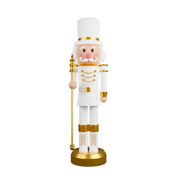 Joulu pähkinänsärkijä lelu sotilas perinteinen hahmo eristetty valkoisella taustalla leikkuupolku mukana. 3d-renderointi - Valokuva, kuva