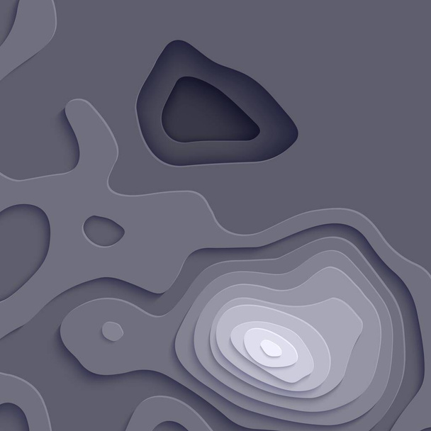 Topografische kaart in papier gesneden stijl. 3D abstracte achtergrond met uitgesneden golven moderne dekking. Donkere kleur gaten en bergen papercut kunst. Vector kaart illustratie en origami gladde geometrische vormen - Vector, afbeelding